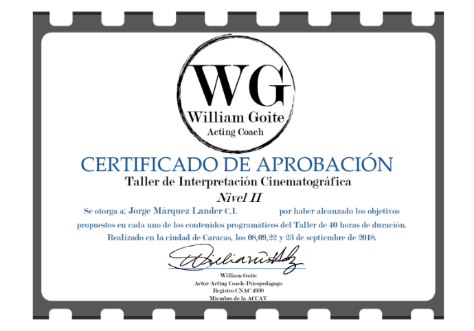 Taller de Interpretación Cinematográfica Nivel avanzado (Caracas)